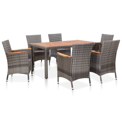 7-Piece Garden Dining Set with Cushions Poly Rattan Wicker Outdoor Patio Furniture Grey
