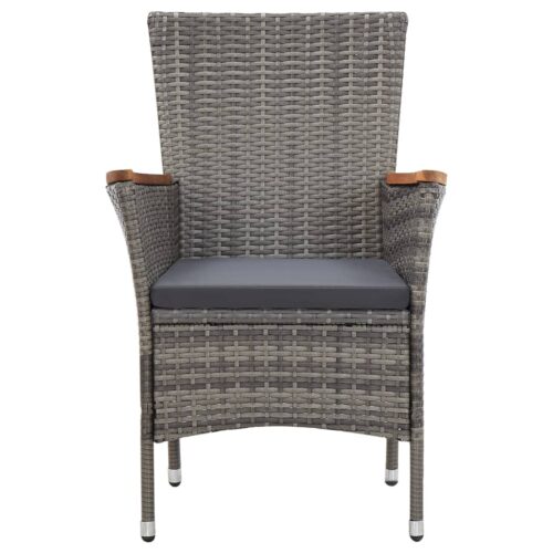 7-Piece Garden Dining Set with Cushions Poly Rattan Wicker Outdoor Patio Furniture Grey - Image 7