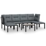 7-Piece Garden Lounge Set Black Grey Poly Rattan Wicker Outdoor Patio Furniture