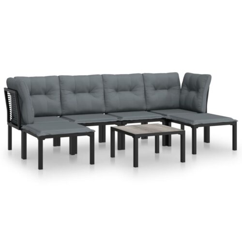 7-Piece Garden Lounge Set Black Grey Poly Rattan Wicker Outdoor Patio Furniture