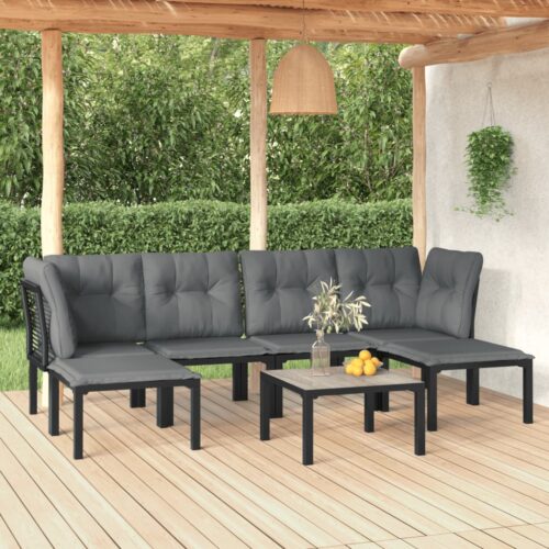 7-Piece Garden Lounge Set Black Grey Poly Rattan Wicker Outdoor Patio Furniture - Image 2