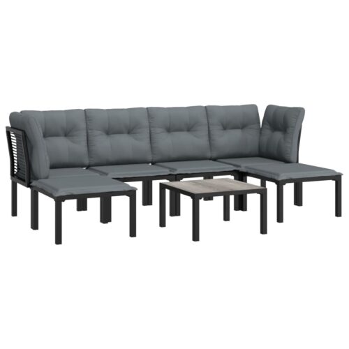 7-Piece Garden Lounge Set Black Grey Poly Rattan Wicker Outdoor Patio Furniture - Image 3