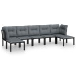 7-Piece Garden Lounge Set Black Grey Poly Rattan Wicker Outdoor Patio Furniture
