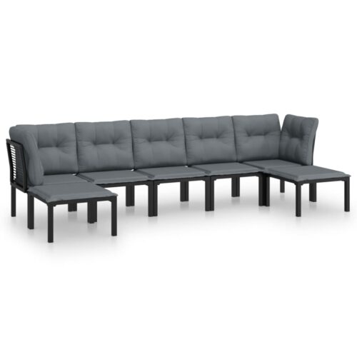 7-Piece Garden Lounge Set Black Grey Poly Rattan Wicker Outdoor Patio Furniture