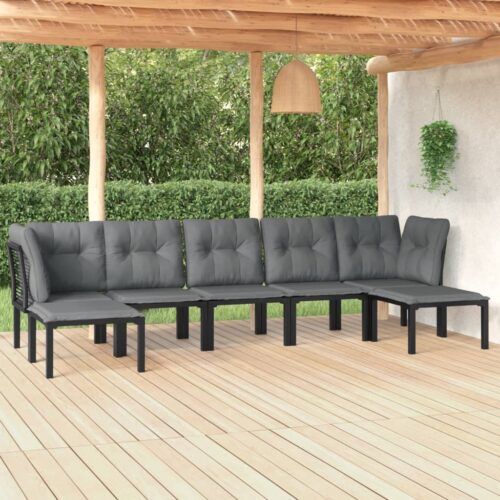 7-Piece Garden Lounge Set Black Grey Poly Rattan Wicker Outdoor Patio Furniture - Image 2