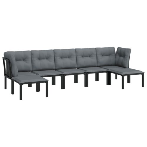 7-Piece Garden Lounge Set Black Grey Poly Rattan Wicker Outdoor Patio Furniture - Image 3