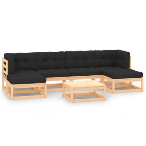 7-Piece Garden Lounge Set with Anthracite Cushions Pine Wood Outdoor Patio Furniture