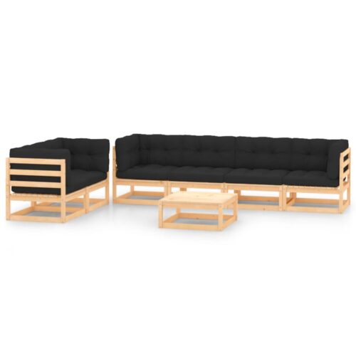 7-Piece Garden Lounge Set with Anthracite Cushions Pine Wood Outdoor Patio Furniture