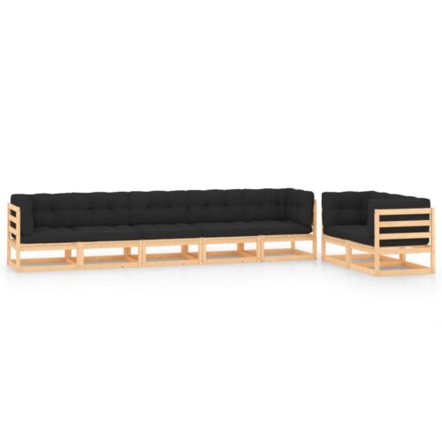 7-Piece Garden Lounge Set with Anthracite Cushions Pine Wood Outdoor Patio Furniture