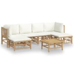 7-Piece Garden Lounge Set with Cream White Cushions Bamboo Outdoor Patio Lounge Furniture