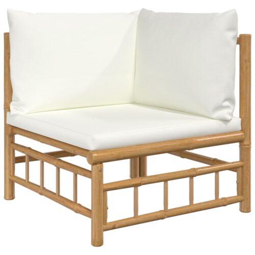 7-Piece Garden Lounge Set with Cream White Cushions Bamboo Outdoor Patio Lounge Furniture - Image 4