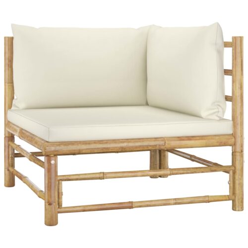 7-Piece Garden Lounge Set with Cream White Cushions Bamboo Outdoor Patio Lounge Furniture - Image 3