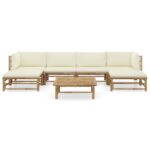 7-Piece Garden Lounge Set with Cream White Cushions Bamboo Outdoor Patio Lounge Furniture