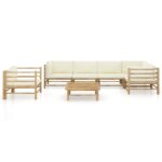 7-Piece Garden Lounge Set with Cream White Cushions Bamboo Outdoor Patio Lounge Furniture