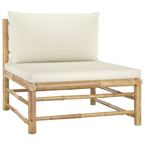 7-Piece Garden Lounge Set with Cream White Cushions Bamboo Outdoor Patio Lounge Furniture - Image 5
