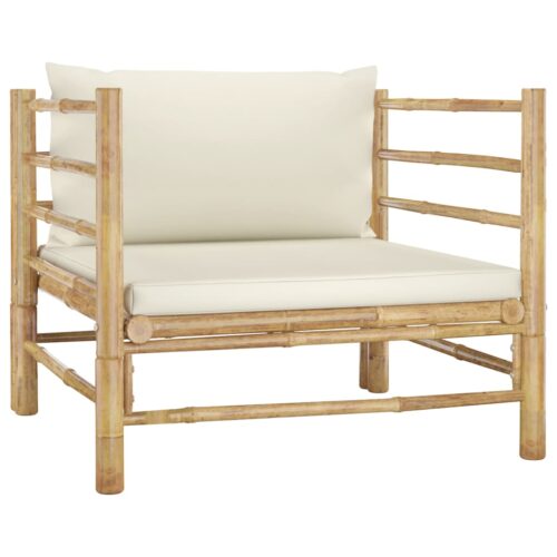 7-Piece Garden Lounge Set with Cream White Cushions Bamboo Outdoor Patio Lounge Furniture - Image 7