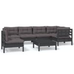 7-Piece Garden Lounge Set with Cushions Black Pine Wood Outdoor Patio Furniture