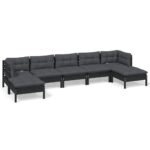 7-Piece Garden Lounge Set with Cushions Black Pine Wood Outdoor Patio Furniture