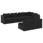 7-Piece Garden Lounge Set with Cushions Black Poly Rattan Wicker Outdoor Patio Furniture