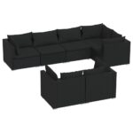 7-Piece Garden Lounge Set with Cushions Black Poly Rattan Wicker Outdoor Patio Furniture