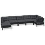 7-Piece Garden Lounge Set with Cushions Black Pine Wood Outdoor Patio Furniture