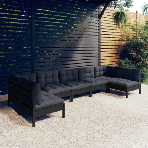 7-Piece Garden Lounge Set with Cushions Black Pine Wood Outdoor Patio Furniture - Image 2