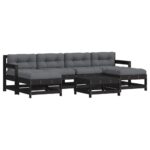 7-Piece Garden Lounge Set with Cushions Black Wood Timber Outdoor Patio Furniture