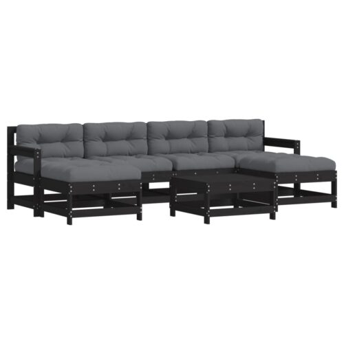 7-Piece Garden Lounge Set with Cushions Black Wood Timber Outdoor Patio Furniture