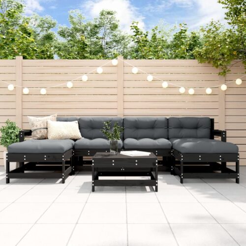 7-Piece Garden Lounge Set with Cushions Black Wood Timber Outdoor Patio Furniture - Image 2