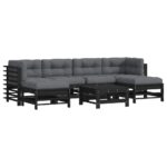 7-Piece Garden Lounge Set with Cushions Black Wood Timber Outdoor Patio Furniture