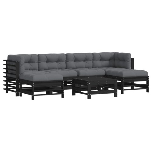 7-Piece Garden Lounge Set with Cushions Black Wood Timber Outdoor Patio Furniture