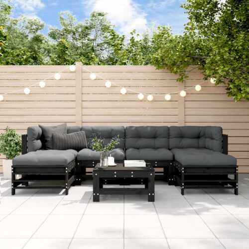 7-Piece Garden Lounge Set with Cushions Black Wood Timber Outdoor Patio Furniture - Image 2