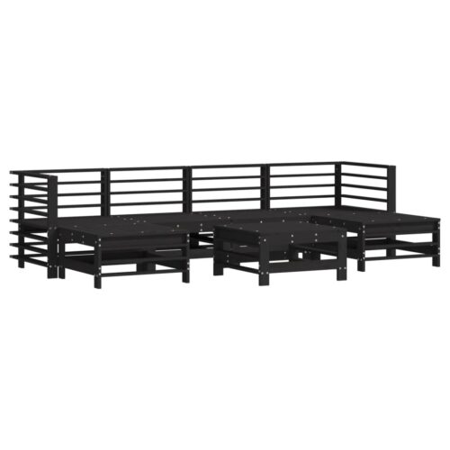 7-Piece Garden Lounge Set with Cushions Black Wood Timber Outdoor Patio Furniture - Image 3