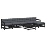 7-Piece Garden Lounge Set with Cushions Black Wood Timber Outdoor Patio Furniture