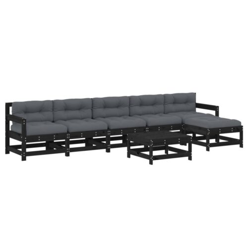 7-Piece Garden Lounge Set with Cushions Black Wood Timber Outdoor Patio Furniture