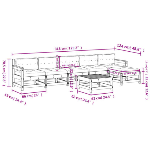 7-Piece Garden Lounge Set with Cushions Black Wood Timber Outdoor Patio Furniture - Image 9