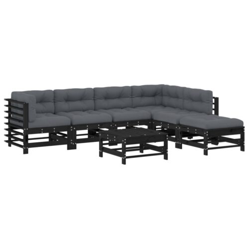 7-Piece Garden Lounge Set with Cushions Black Wood Timber Outdoor Patio Furniture