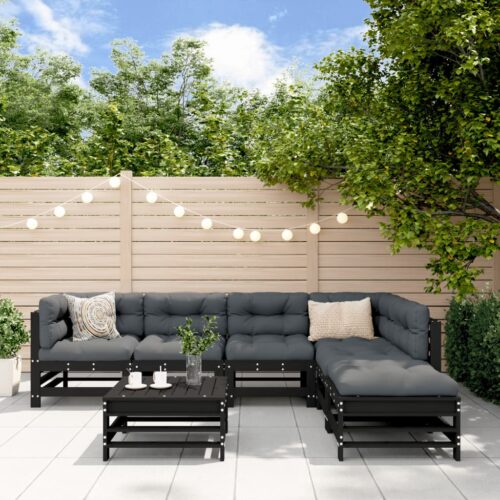 7-Piece Garden Lounge Set with Cushions Black Wood Timber Outdoor Patio Furniture - Image 2