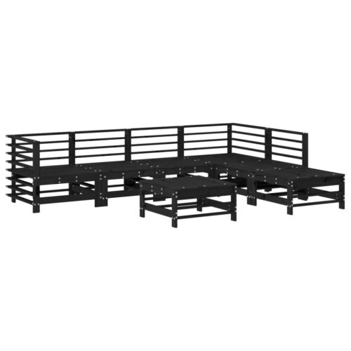 7-Piece Garden Lounge Set with Cushions Black Wood Timber Outdoor Patio Furniture - Image 3
