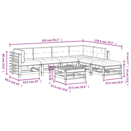 7-Piece Garden Lounge Set with Cushions Black Wood Timber Outdoor Patio Furniture - Image 9