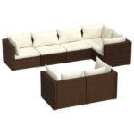 7-Piece Garden Lounge Set with Cushions Brown Poly Rattan Wicker Outdoor Patio Furniture