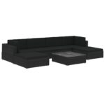 7-Piece Garden Lounge Set with Cushions Poly Rattan Wicker Outdoor Patio Furniture Black