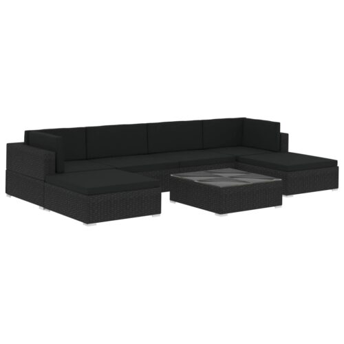 7-Piece Garden Lounge Set with Cushions Poly Rattan Wicker Outdoor Patio Furniture Black