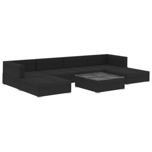 7-Piece Garden Lounge Set with Cushions Poly Rattan Wicker Outdoor Patio Furniture Black - Image 3