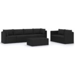 7-Piece Garden Lounge Set with Cushions Poly Rattan Wicker Outdoor Patio Furniture Black