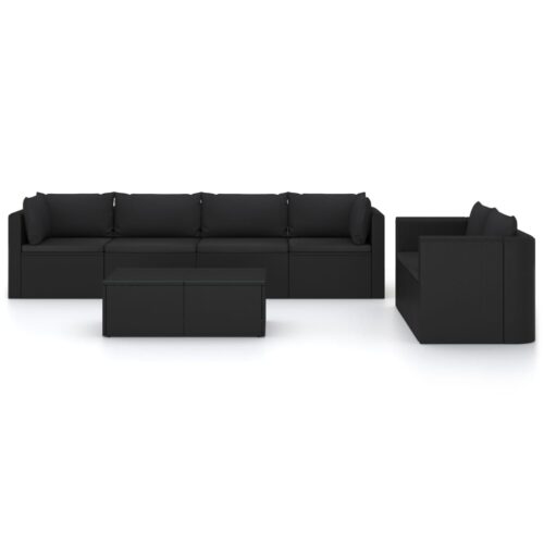 7-Piece Garden Lounge Set with Cushions Poly Rattan Wicker Outdoor Patio Furniture Black - Image 3