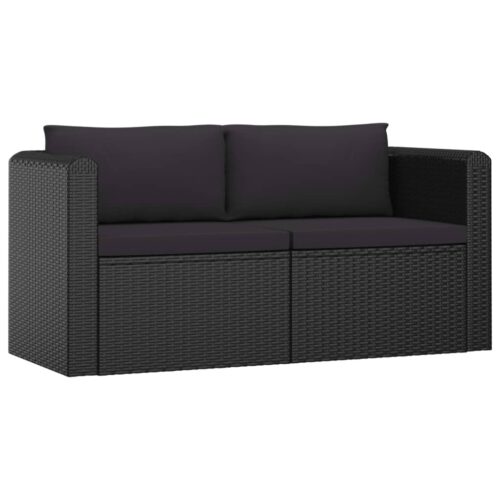 7-Piece Garden Lounge Set with Cushions Poly Rattan Wicker Outdoor Patio Furniture Black - Image 7