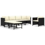 7-Piece Garden Lounge Set with Cushions Poly Rattan Wicker Outdoor Patio Furniture Black