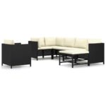 7-Piece Garden Lounge Set with Cushions Poly Rattan Wicker Outdoor Patio Furniture Black
