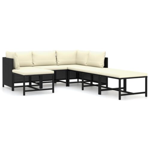 7-Piece Garden Lounge Set with Cushions Poly Rattan Wicker Outdoor Patio Furniture Black